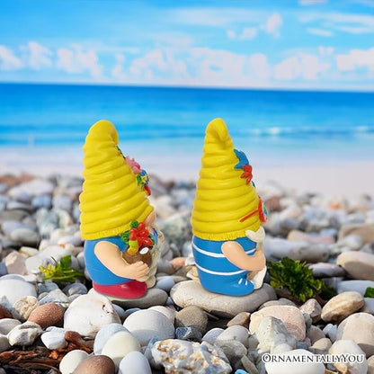 OrnamentallyYou Spring & Summer-Themed Garden Statues – Adorable Outdoor Decor for Lawn, Patio & Porch (Tropical Beach Gnome Duo Figurine Set, Cute 6" Summer Decoration Garden Statue)