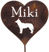 Classic Metal Garden Markers Clearance Items 20 to 33 Inches Tall (Miki husky in heart shape 23", Naturally Rusted)