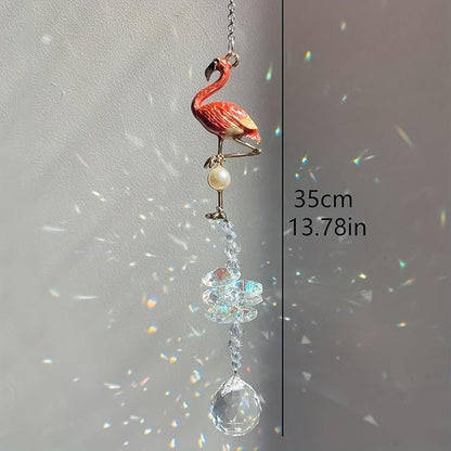 Boho Crystal Flamingo Suncatchers Hanging Ornaments, Bohemian Rainbow Maker Sun Catchers Indoor Window Outdoor Patio Garden Decor Gifts