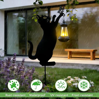 Lily's Home Black Cat Garden Decor with Solar Light Lantern - Outdoor Solar Lights for Pathway & Patio - Durable Waterproof Metal - Yard & Patio Decor - Unique Gift for Cat Lovers - 23’’ Tall