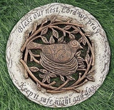 Roman Exclusive Terrace Garden Stone with a Bird in Nest and Verse, 12.2-Inch, 2-Tone Dolomite/Resin
