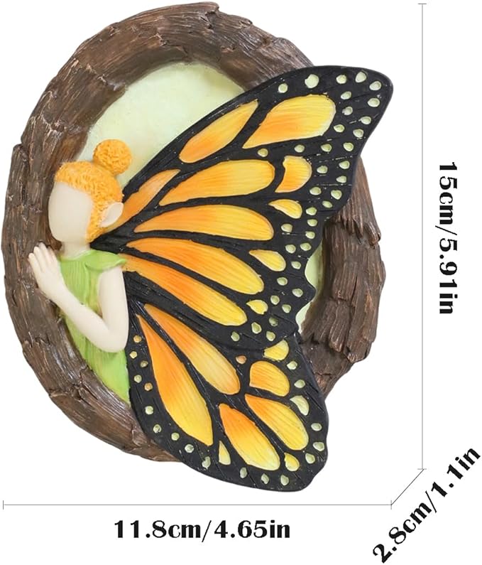 Fairy Out The Window Tree Hugger Garden Statue, Glow in The Dark Resin Fairy Figurine Wall Art Sculpture Outdoor Tree Faces Decor for Patio Lawn Yard Ornaments (Yellow)