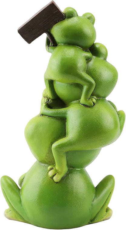 Stacked Frog Figurine Set - 3-Tier Resin Frogs with Welcome Sign & Lotus, Whimsical Indoor/Outdoor Decor for Garden, Desk & Porch