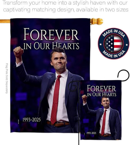 Forever In Our Hearts 1993-2025 Flag Yard Sign Wall Hanging Decor For Home Porch Charlie Kirk Poster Canvas Quote Sign Freedom Support Trump Patriotism Memorial Decoration Garden Remembrance Gift