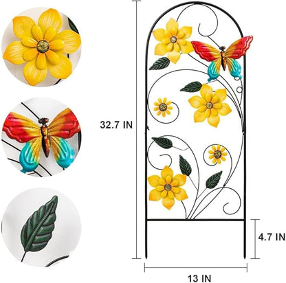 YEAHOME Garden Decor for Outside, 33" Flower Butterflies Decorative Garden Stakes for Spring Garden Decor, Metal Yard Art Stakes for Outdoor Lawn Backyard Porch Decorations