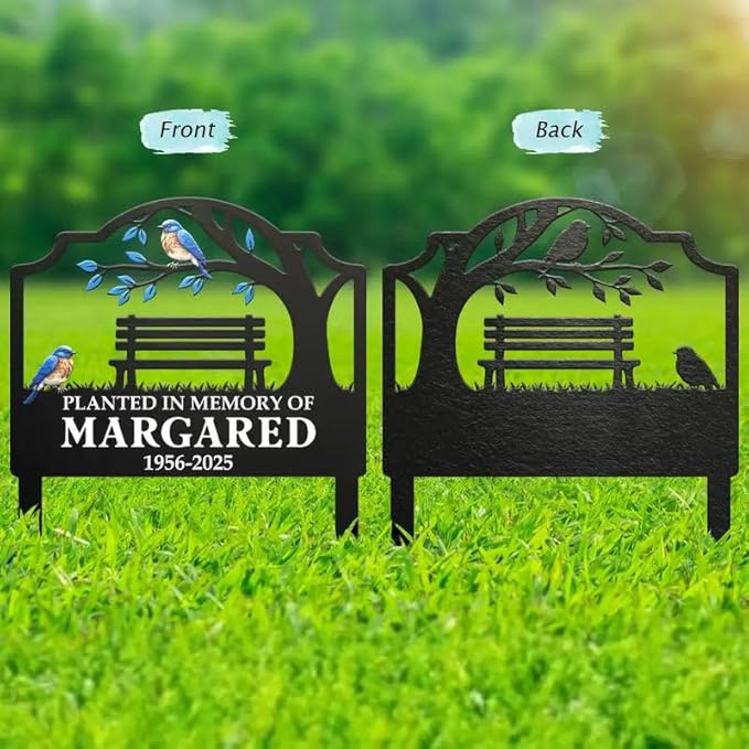 Personalized Metal Garden Stake - Outdoor Memorial Decoration, Sympathy Gift, Yard or Grave Marker - Planted in Memory of