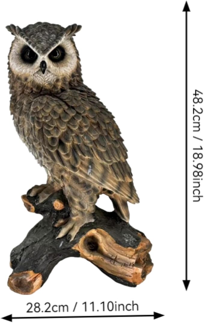 Large Owl Statue Garden Decor Outdoor Indoor, 18.98" H Hand-Painted Resin Owl Sculpture on Tree Stump, Wildlife Figurine Yard Art Ornament for Patio Lawn Porch Housewarming Gift