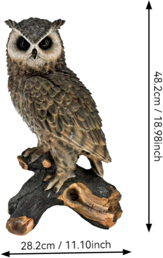 Large Owl Statue Garden Decor Outdoor Indoor, 18.98" H Hand-Painted Resin Owl Sculpture on Tree Stump, Wildlife Figurine Yard Art Ornament for Patio Lawn Porch Housewarming Gift