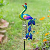 Peacock Rain Gauge Outdoor 36.6" Solar Powered Large Rain Gauges Freeze Proof Water Gauge with Metal Stakes Decorative for Garden,Lawns,Patio