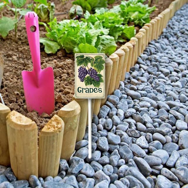 Uptell Vintage Aluminum Grapes Fruit Signs Yard Sign with Stake for Garden Fruit Garden Label Stakes Plant Markers for Outdoor Plants Waterproof 7x8.8 inch
