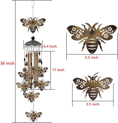 Outdoor Bees Wind Chimes Gifts for Mom - Bronze Memorial Wind Bells, Mobile Sympathy Wind Catcher, Romantic Bee Decor, 7 Bees Windchimes for Home, Balcony, Tree, Garden Festival Hanging Decoration