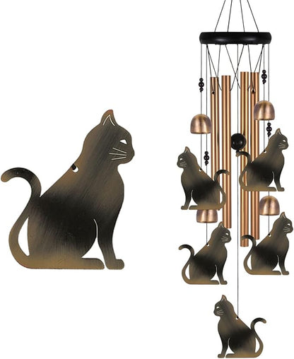 Bronze Cat Wind Chime, Gifts for Mom, Home, Garden, Balconies, Rooms, Patio, Indoor, Outdoor Cat Decoration, Cat Chimes, With 4 Aluminum Tubes 5 Cats Wind Chimes, Cat Wind Catcher, Cat Wind Bell Decor