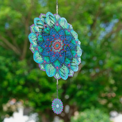 DREAMYSOUL Peacock Hanging Wind Spinners 12 Inch Laser Cut Stainless Steel Wind Spinners for Yard and Garden 3D Outdoor Wind Spinner Peacock Decor Ornaments