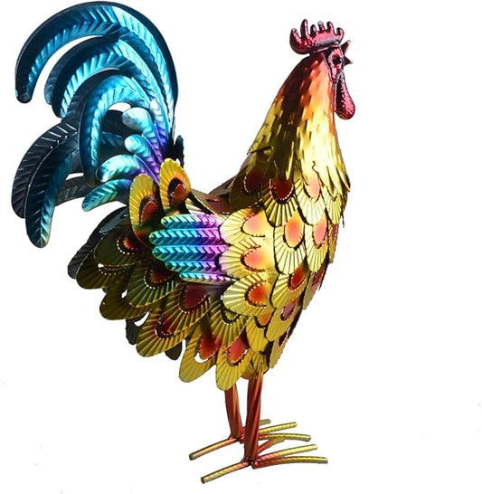 Metal Rooster Statue Garden Chicken Sculpture Decoration Metal Yard Art for Yard Outdoor Indoor Decoration (#G)