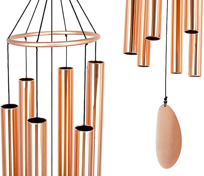 Premium 45-Inch Deep Tone Wind Chimes with 6 Metal Tubes - Elegant Memorial Chime for Mom, for Housewarming and Christmas Rose Gold
