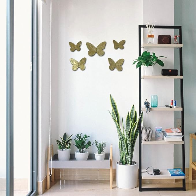 Waowumar Butterfly Wall Decor Rustic Gold Wall Hangings Resin Butterflies Wall Art 5 Pieces