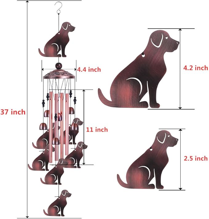 Dog Wind Chimes Outdoor/Indoor Decor -with Hook 6 Bells 7 Dogs Windchime, Memorial Wind Bell, Romantic Wind Catcher, Blessing Windchimes for Home, Mom Gifts, Balcony, Yard, Festival Garden Decoration