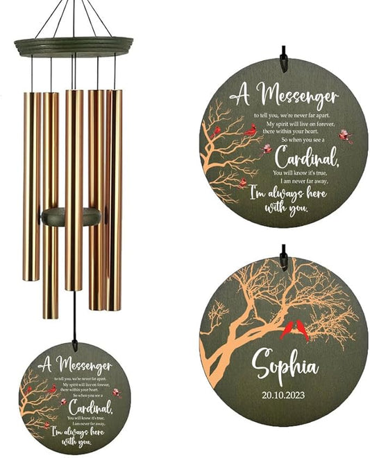 ASTARIN Cardinal Memorial Wind Chimes, 36" Personalized Name Sympathy Wind Chime, Windchimes in Memory of Loved One, Bereavement Condolence Gift for Loss Mom Dad Sister Son(Produced in USA)