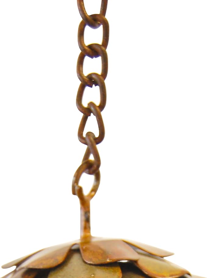 Ancient Graffiti Pine Cones and Bells Rain Chain, Flamed Copper Colored