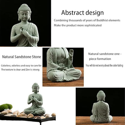 Mini Buda Meditating Buddah Statue-Natural Sandstone Stone -Handmade for Zen Garden Fish Aquarium Tank Yoga Bonsai Micro Landscape Spiritual Fengshui Praying Shui Chakra Decor (contemplative)
