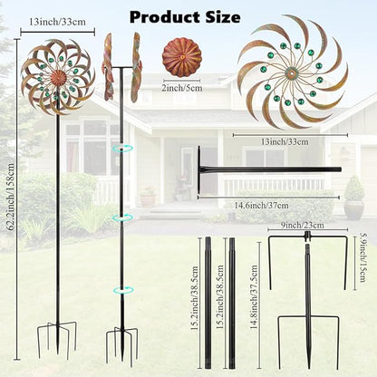 VEWOGARDEN Garden Metal Wind Spinners Outdoor Kinetic Wind Sculptures & Spinners for Yard Lawn Patio Decorations, Copper Green