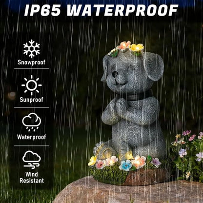 Meditating Dog Garden Statue with Solar LED Lights - Zen Yoga Puppy Figurine with Succulents, Waterproof Resin Decor, 8.7" Outdoor Sculpture, Heartwarming Dog Lover Gifts for Women, Mom, Yard Art