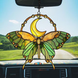 Cresent Luna Moth Acrylic Suncatcher Stained Glass Effect Window Car Hanging Christmas Ornament Indoor Outdoor Decor Garden Sun Catcher Panel for Butterfly Lover for Women Mom Grandma