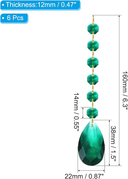 PATIKIL Teardrop Crystal Chandelier Pendants Beads, 6 Pack 160mm Length 38mm Chandelier Prisms Parts Ornaments Hanging Beads for DIY Arts Crafts Decoration, Dark Green