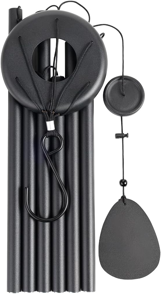 Metal WindChimes for Outside, 6 Tubes - 32 Inch Black Windchime, Weatherproof & Rustproof Outdoor Wind Chimes, Garden, Patio, Porch - Soothing Decorative Wind Chime, Unique Gift Idea