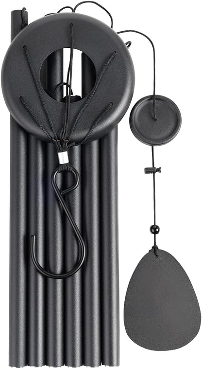 Metal WindChimes for Outside, 6 Tubes - 32 Inch Black Windchime, Weatherproof & Rustproof Outdoor Wind Chimes, Garden, Patio, Porch - Soothing Decorative Wind Chime, Unique Gift Idea