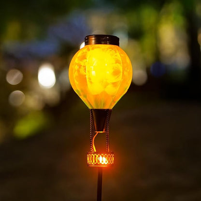Solar Garden Lights Outdoor with Hot Air Balloon, Stake Garden Lights Solar Waterproof Flickering Lantern Lawn Pathway Patio Decor（Blue）
