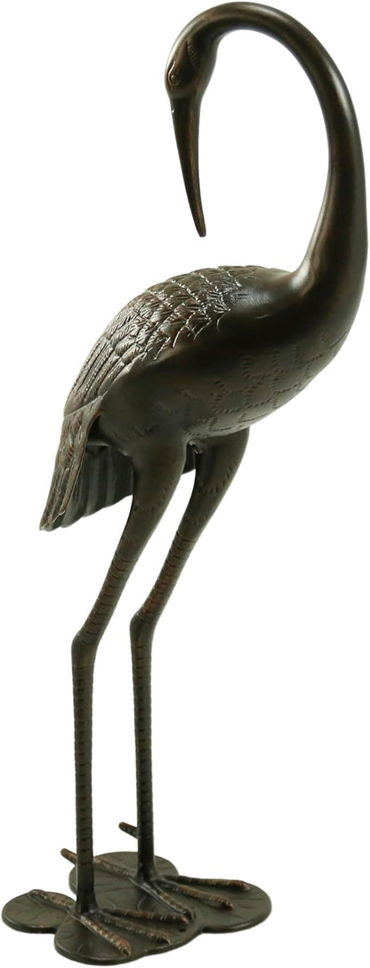 Polibi Sunny Outdoor 39" Crane Garden Statue, Cast Aluminum Bird Sculpture, Rustproof Metal Yard Art Decor, Shiny Copper Finish, No Assembly Patio Lawn Outdoor Decor