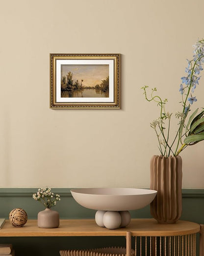 ARPEOTCY Vintage Gold Framed Wall Art, Rivers Cloud Landscape Paintings, Canvas Prints Artwork with Antique Frame, Victorian Wall Picture Decor for Living Room Bathroom Bedroom 11x14 inch