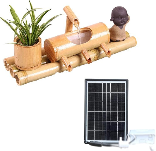 Solar Water Features for The Garden Bird Bath Bamboo Fountain Lucky Flowing Water Tank Living Room Interior Circulation Decoration Bamboo Row Fountain Waterscap,40cm/15.7in