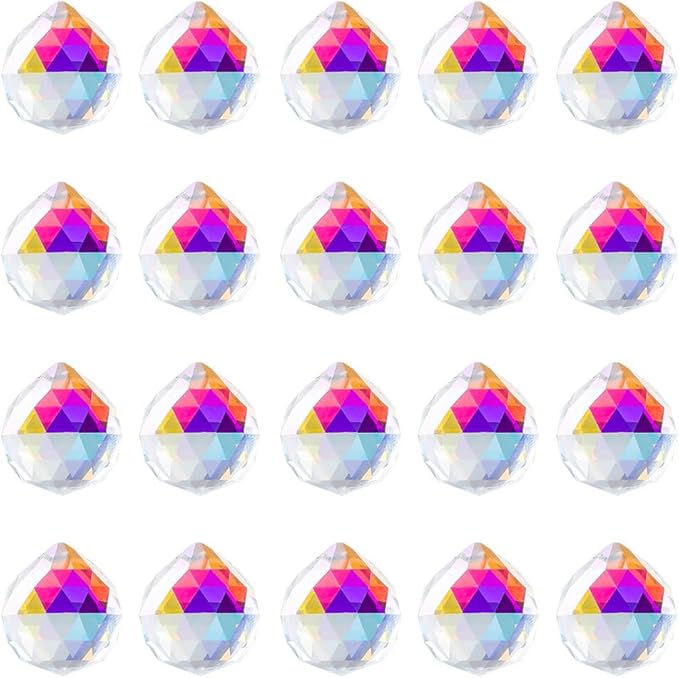 20pcs DIY Crystal Prism Suncatcher for Windows Hanging, 20mm Clear Glass Crystal Sun Catcher Beads Pendants Maker Balls for Indoor Outdoor Garden Feng Shui Home Decor Multicolored