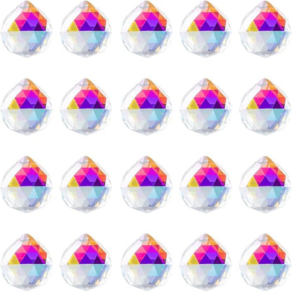 20pcs DIY Crystal Prism Suncatcher for Windows Hanging, 20mm Clear Glass Crystal Sun Catcher Beads Pendants Maker Balls for Indoor Outdoor Garden Feng Shui Home Decor Multicolored