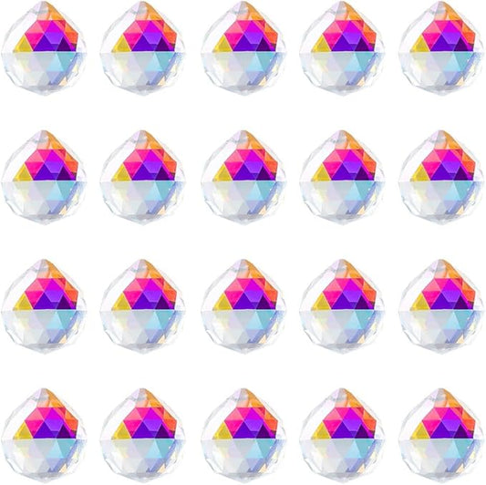 20pcs DIY Crystal Prism Suncatcher for Windows Hanging, 20mm Clear Glass Crystal Sun Catcher Beads Pendants Maker Balls for Indoor Outdoor Garden Feng Shui Home Decor Multicolored