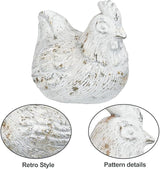 Chicken Figurine Chicken Kitchen Decor Cement Hen Figurine Rustic Hen Garden Statues Figurines Artwork for Outdoor, Backyard, Patio and Home Kitchen Decoration(White)
