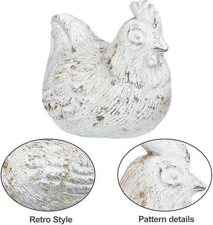 Chicken Figurine Chicken Kitchen Decor Cement Hen Figurine Rustic Hen Garden Statues Figurines Artwork for Outdoor, Backyard, Patio and Home Kitchen Decoration(White)