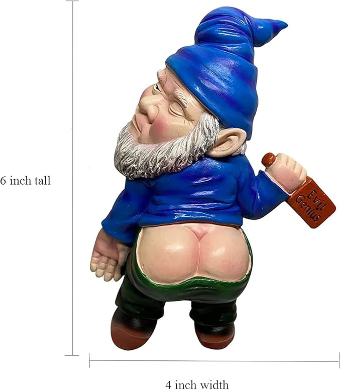MINICAR Gnome Statue, Funny Outdoor Garden Yard Lawn Sculpture Decoration Home Decor Naughty Gifts, 6 Inch Length
