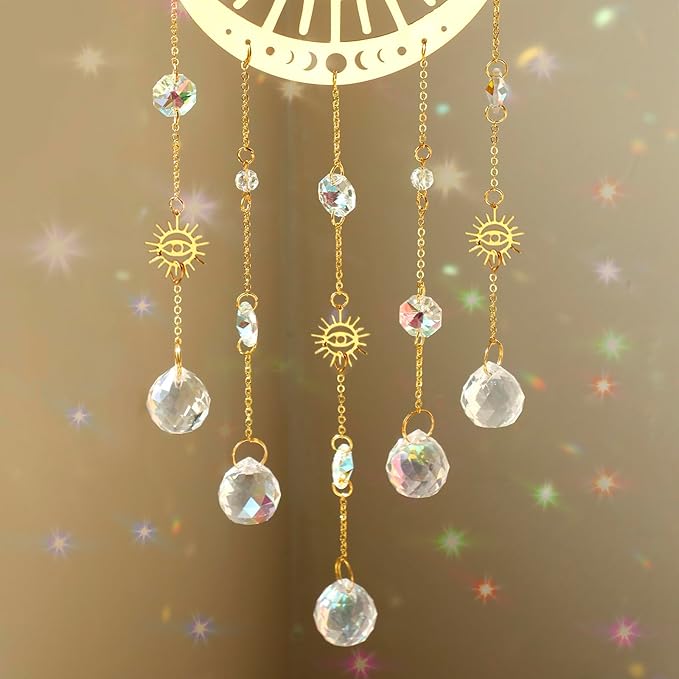 Artilady Evil Eye Garden Suncatcher - Large Prisms Crystal Ball Wind Chimes for Outside Sun Catcher Indoor Window Boho Witchy Room Home Bedroom Decor Christmas Housewarming Gift for Her