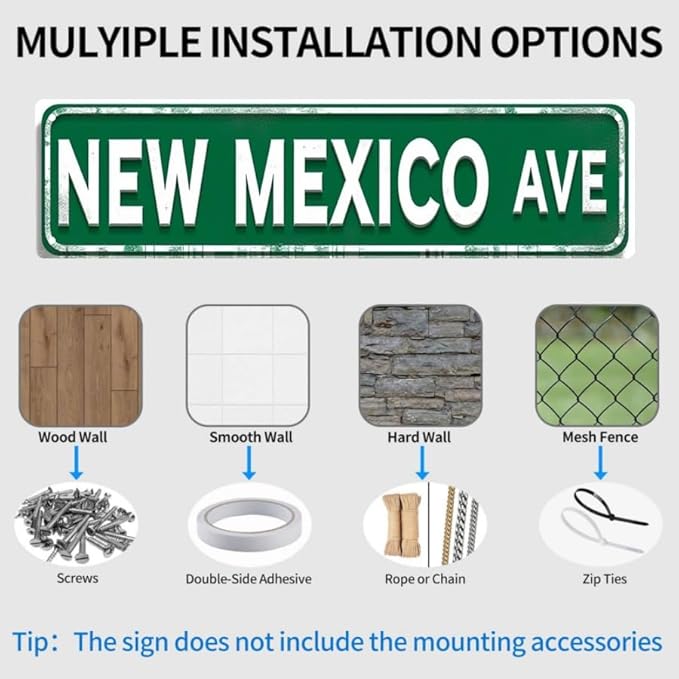 New Mexico State Tin Decor 16 * 4 Inches "NEW MEXICO AVE" Home/Patio Wall Art - Retro State Accent, Southwestern Decor, New Mexico Metal Sign