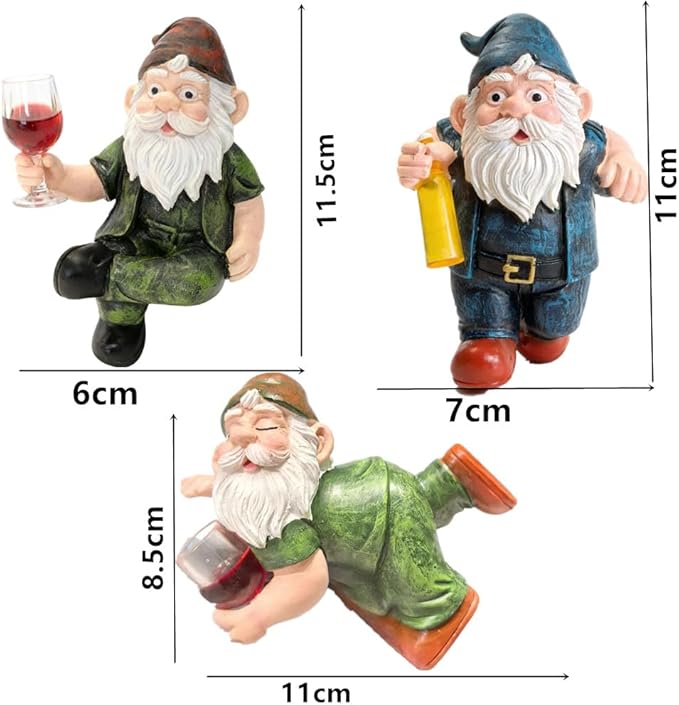 3-piece Fairy Garden Gnome Set, Beer-Drinking Gnome Resin Statue, Outdoor Decorative Item (Colorful)