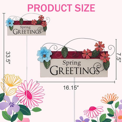 Spring Decor Outdoor Spring Greetings Flower Metal Garden Stakes Decorative Colorful Floral Welcome Sign Yard Art Garden Decorations for Home Outside Lawn Porch Backyard Walkwa
