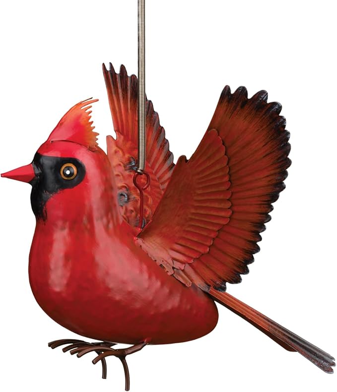 Regal Art & Gift Bird Bouncie - Bird Garden Decor Outdoor Metal Bird Hanging Ornament for Yard Patio Lawn - Cardinal