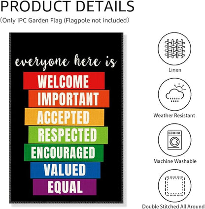 Everyone Here Is Welcome Garden Flag, Funny LGBTQ Pride Ally Flags for Outside, Inclusion And Equality Yard Sign, Be Kind Human Equality Flag, Protest And Resist Yard Décor