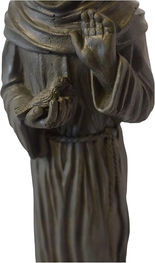 St Francis on Rock Base Stone Statue 25in Tall Sculpture Slate Color