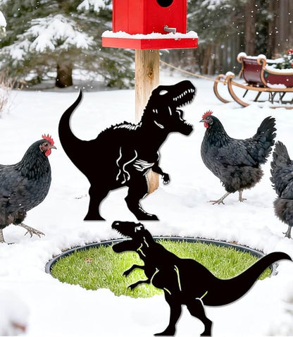 Large 14.56" Metal Garden Decor, 2 Pack Weather-Proof Dinosaur Statue, Dino Silhouette Garden Sculptures & Statues Stakes for Outdoor Lawn, Patio, Flower Beds, Ideal Gardening & Country Gifts