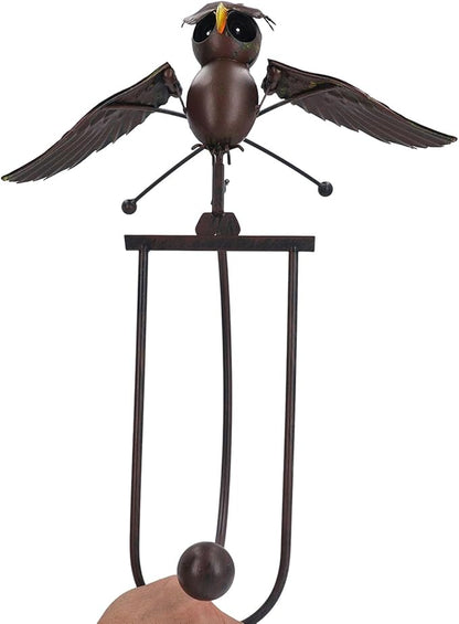 Haofy Iron Lawn Owl Sculpture, Brown Garden Art Bird Flapping Large Ornaments, Flying Owl Garden Art Decorative Stakes for Outdoor Yard