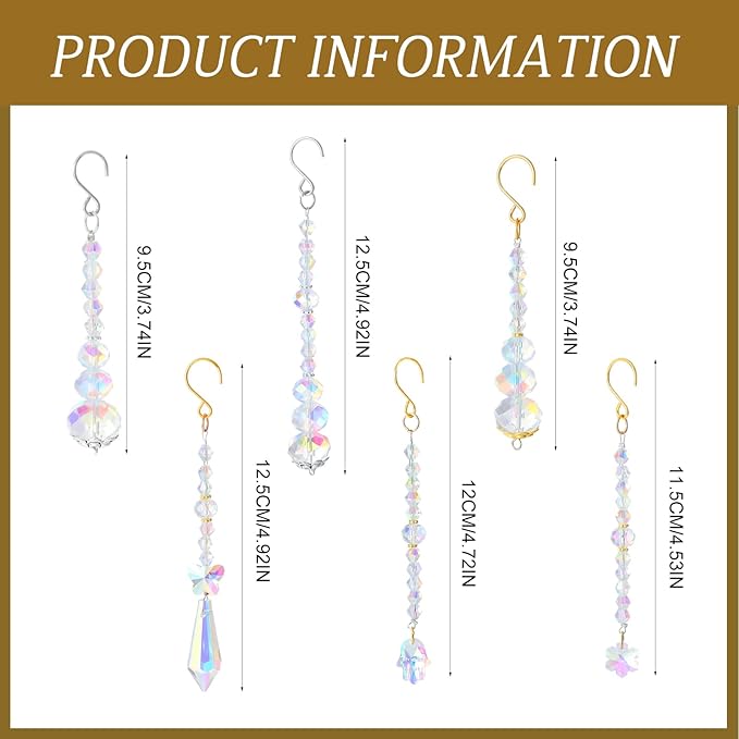 MTLEE 6 Pcs Crystal Suncatchers Plant Decorations Charms Hanging Prisms for Window Indoor Garden Plant Pot Holder Hanger Tree Vine Home Chandeliers Outdoors(Classic)